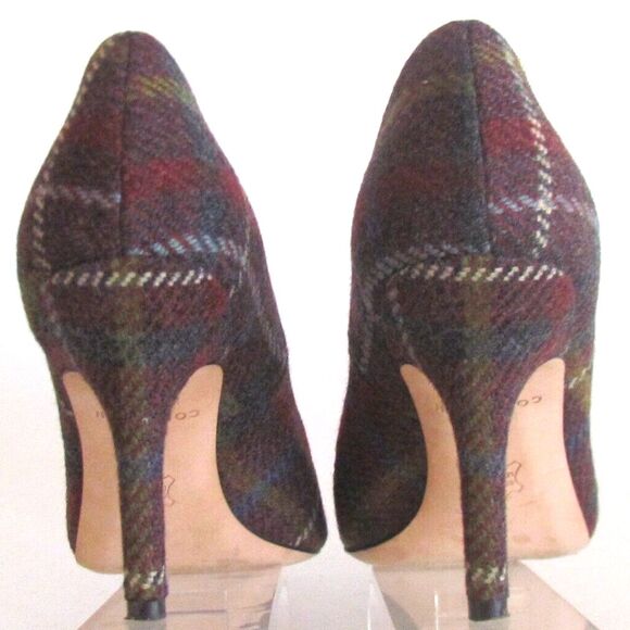 Designer Cole Haan Burgundy Tweed Plaid Bow/Brooch Pointed Toe Pumps 8.5 M - Picture 7 of 15